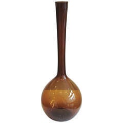 Tall Amber Bottle Shaped Vase