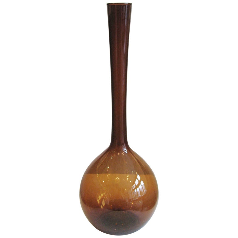Tall Amber Bottle Shaped Vase