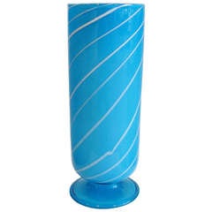Vintage Blue Striped Murano Glass Vase
