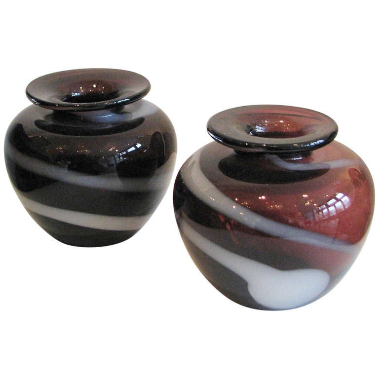 Pair of Purple Striped Vases For Sale at 1stdibs