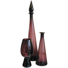 Set of Three Purple Glass Vases