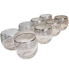 Retro Set of 8 Silver Ringed Low Ball Glasses