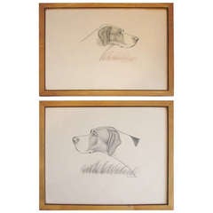 Pair of Charcoal Dog Drawings by Hessisley