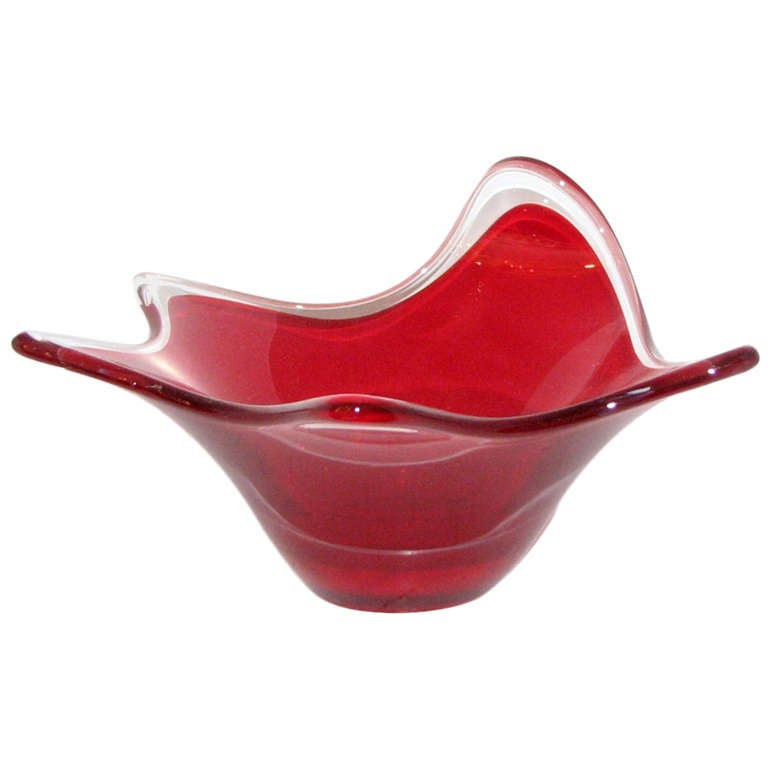 Red Glass Wavy Bowl at 1stDibs