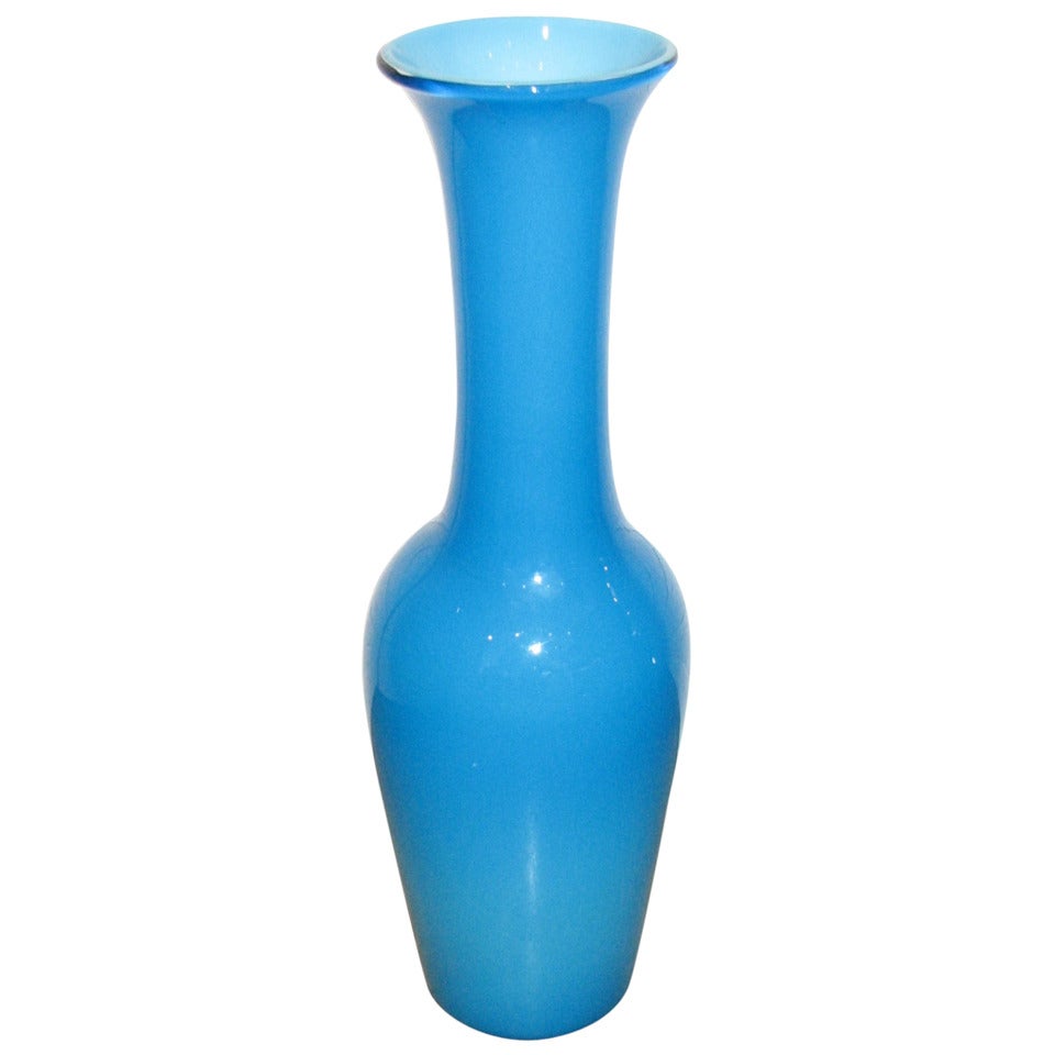 Tall Blue Case Glass Vase For Sale