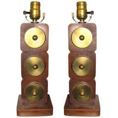 Pair of Wood and Brass Lamps