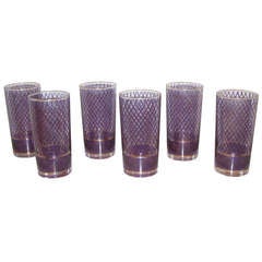 Vintage Set of 6 Purple Diamond Patterned Glasses