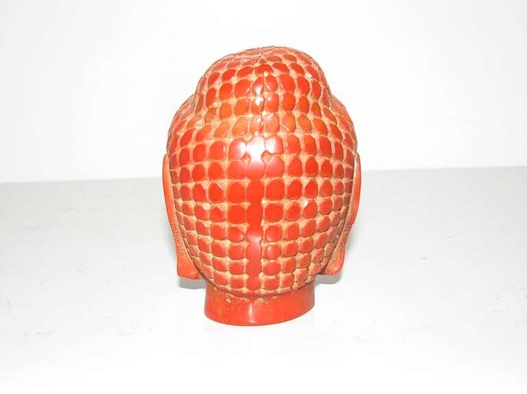 Small Buddha Head made of Red Coral In Excellent Condition In Washington, DC