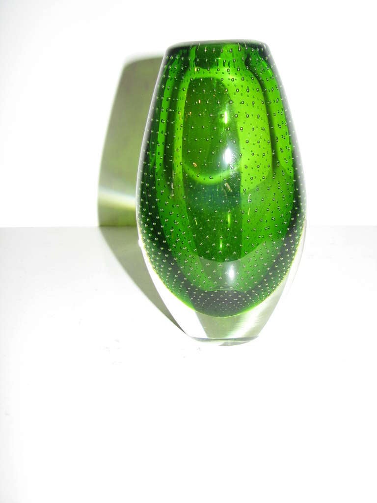 Scandinavian green glass controlled bubble vase.