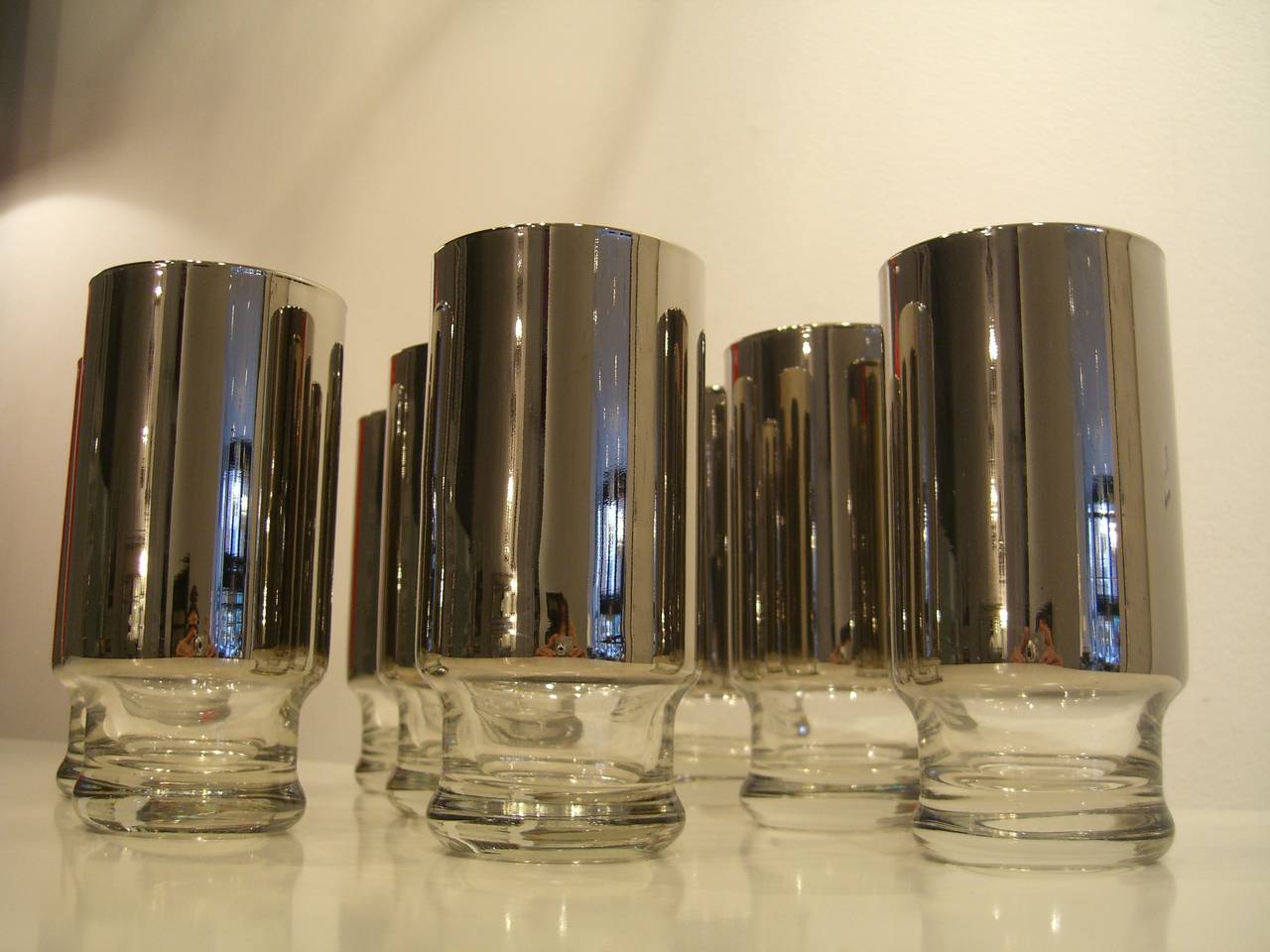 Mid-Century Modern Set of Eight Silver Highball Glasses