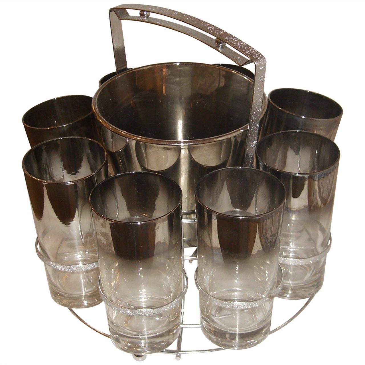 Set of Eight Highball Glasses with Ice Bucket