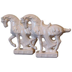 Pair of White Pottery Horses