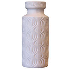 West German Pottery White Vase with Geometric Design