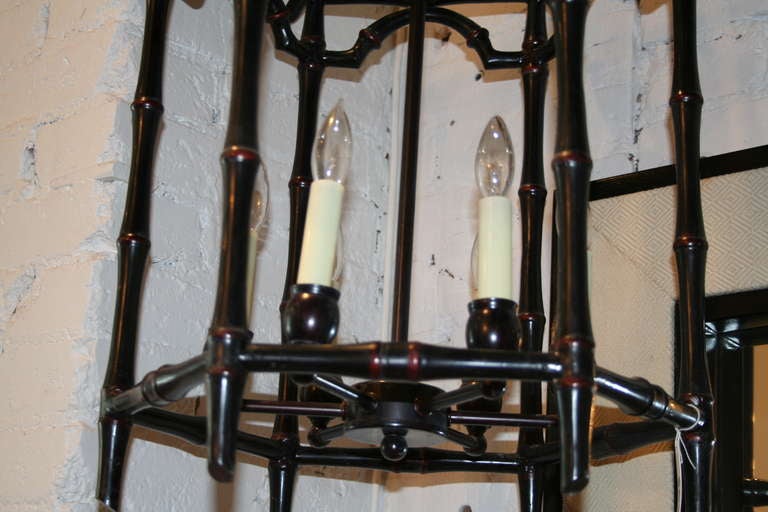 Hollywood Regency Large Chinese Chippendale Style Metal Bamboo Lantern For Sale