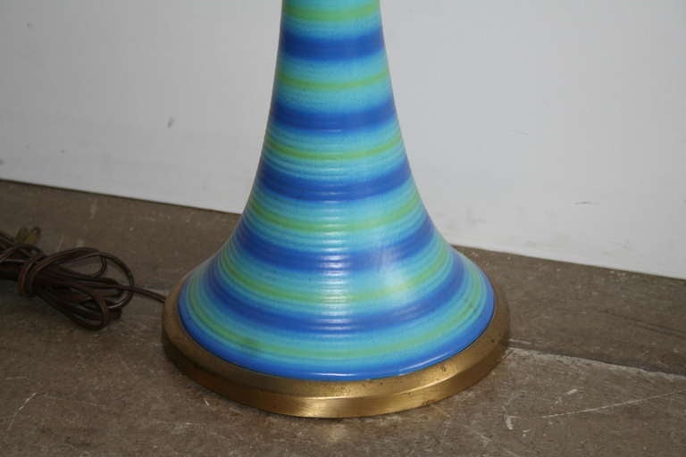 American Pair of Mid Century Modern Blue Striped Lamps