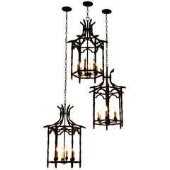 Large Chinese Chippendale Style Metal Bamboo Lantern 5