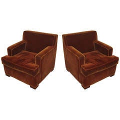 Vintage Pair of Hamilton Furn Co Rust Mohair Chairs