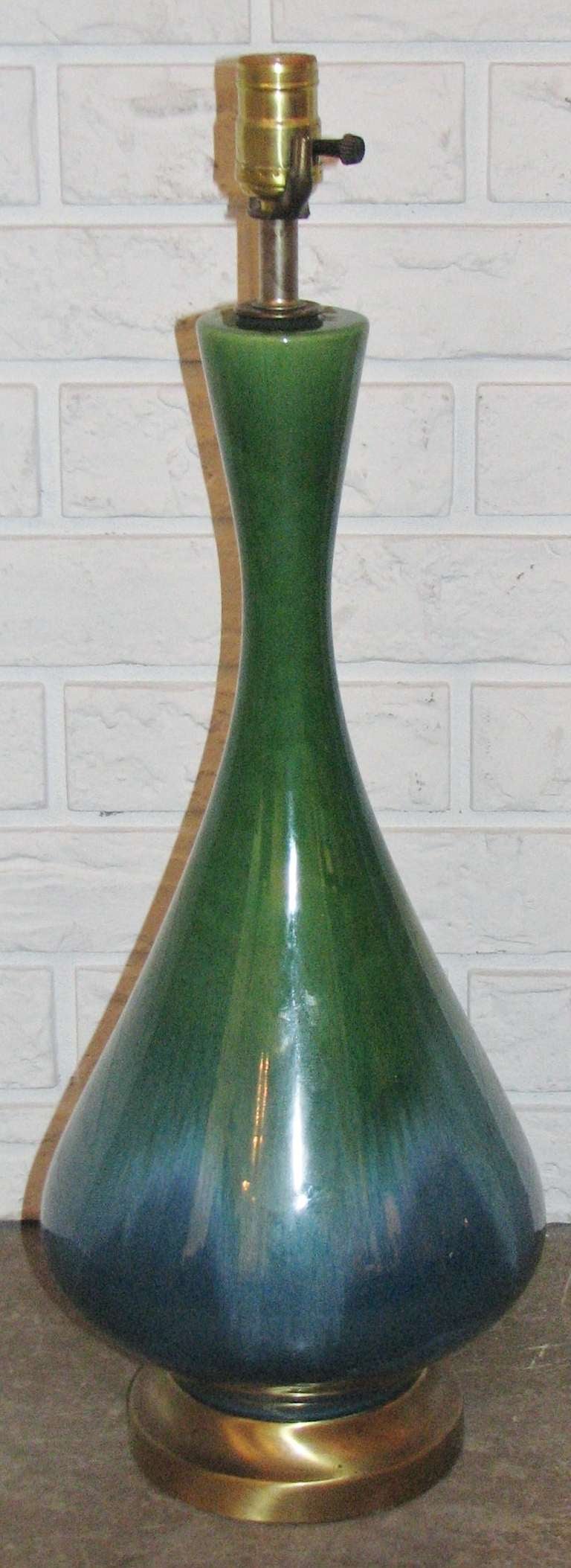 Pair of Green and Blue Drip Pottery Lamps