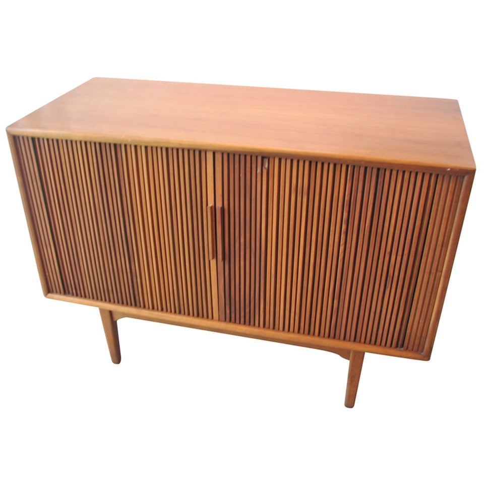 Danish Modern Teak Tambour Door Cabinet