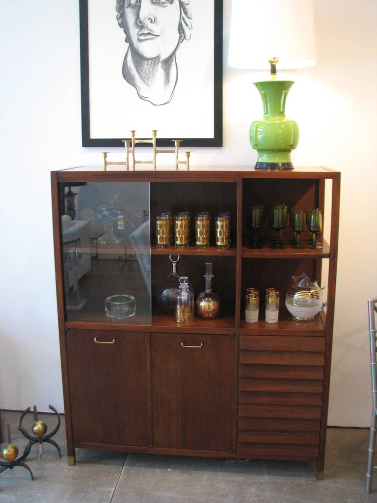 Walnut Buffet with Glass Doors In Excellent Condition In Washington, DC