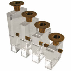 Vintage Acrylic Block and Brass Candleholder