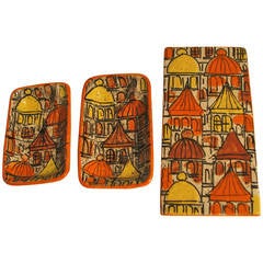 Raymor Three Piece Ceramic Cigarette Box and Ashtray Set 3