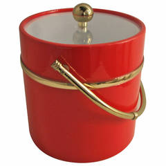 Red Acrylic and Brass Accent Ice Bucket