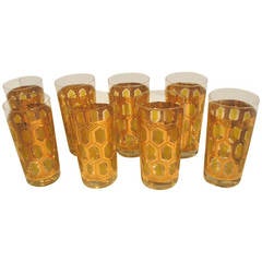 Set of Eight Gold and Green Glasses
