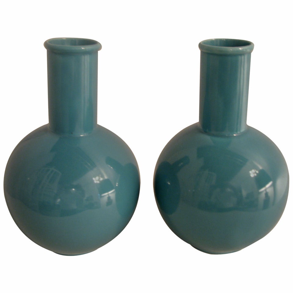 Pair of Turquoise Ceramic Vases