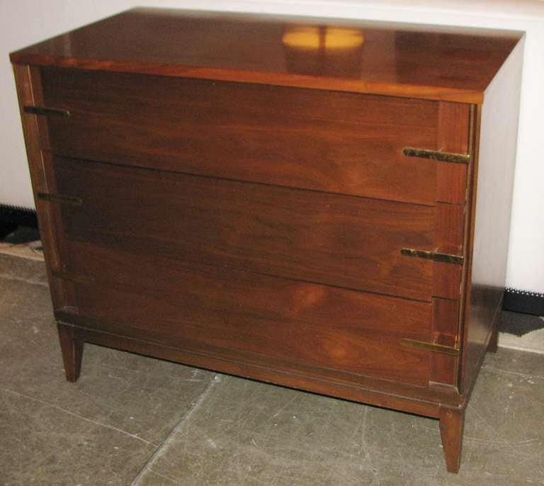 1960's Basic Witz Furn Co Walnut Chest of Drawers with brass handles
