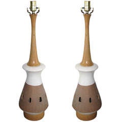 Pair of White and Natural Pottery Lamps 2