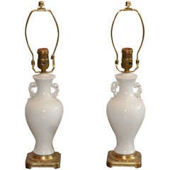 Pair of Ivory Colored Pottery Lamps