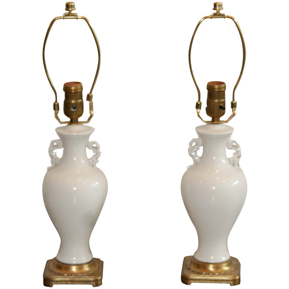 Pair of Ivory Colored Pottery Lamps at 1stDibs