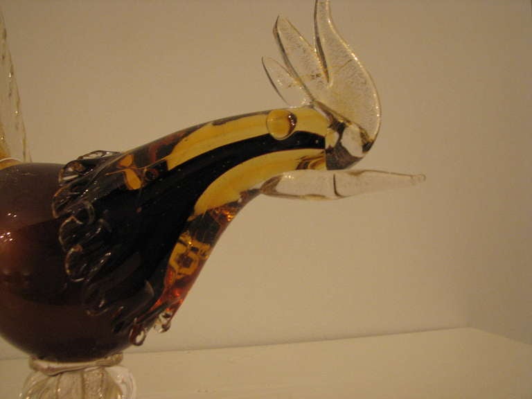 Italian Pair of Murano Pheasant in Dark Amber For Sale