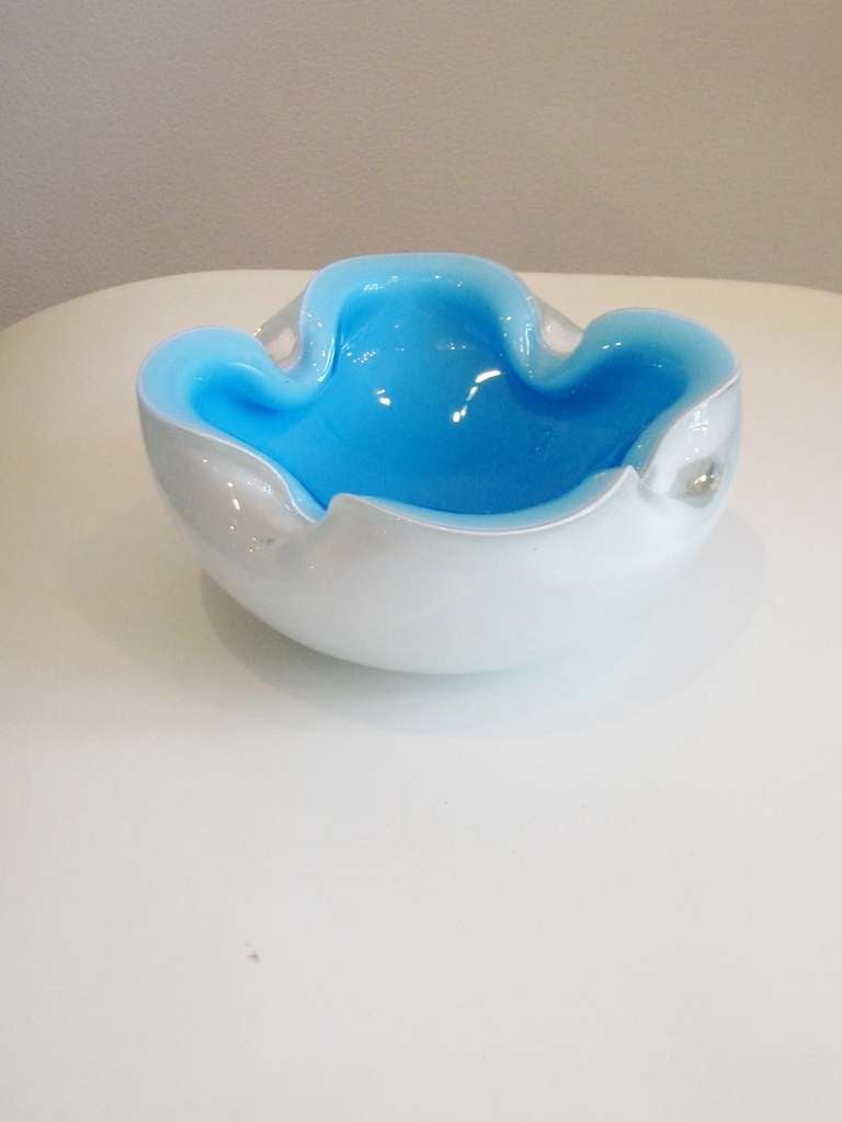 Fantastic blue case glass Murano bowl. Very heavy.