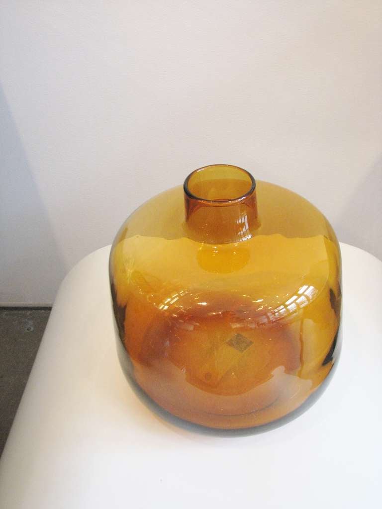 Mid-Century Modern Squatty Amber Glass Vase