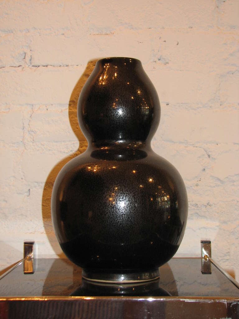 Maitland Smith black gourd vase with glazed finish.