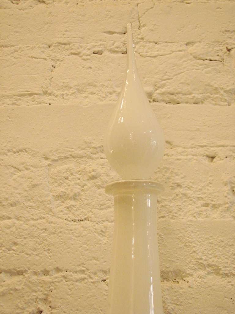 Hollywood Regency Pair of White Glass Vases with Stoppers