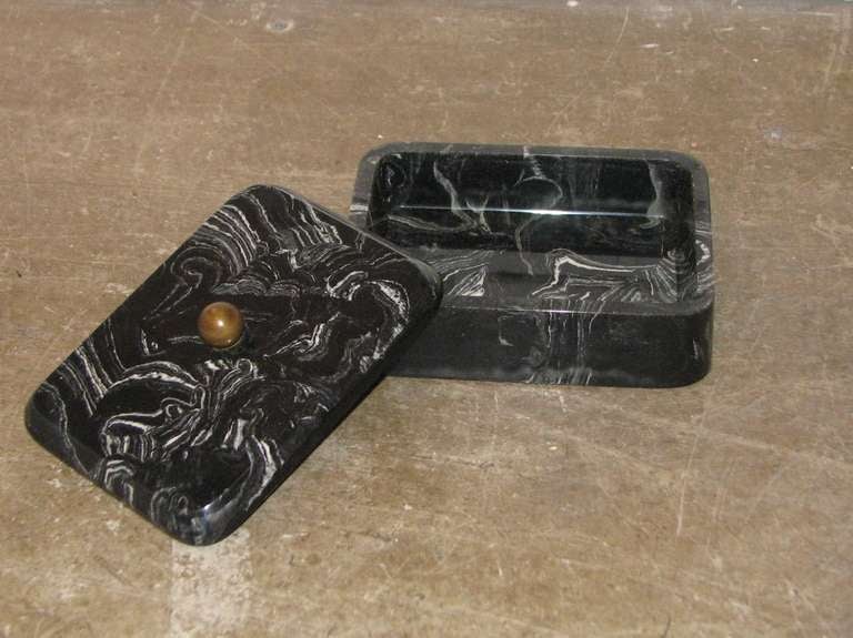 Hollywood Regency Deco Style Black Marble Box