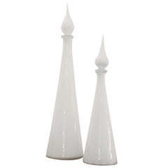 Pair of White Glass Vases with Stoppers