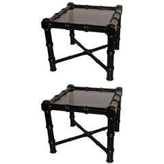 Chunky Black Bamboo Style Wood Side Tables