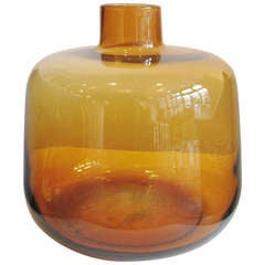 Squatty Amber Glass Vase
