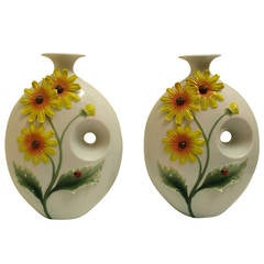 Pair Mid Century Danish Style Sunflower Vases