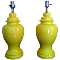 Table Lamps, Pair Mid Century Yellow sculptured Lamps