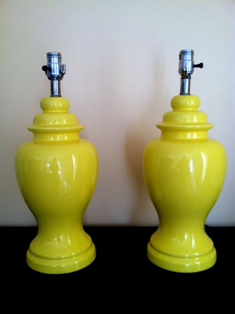 Table Lamps, Pair Mid Century Yellow sculptured Lamps