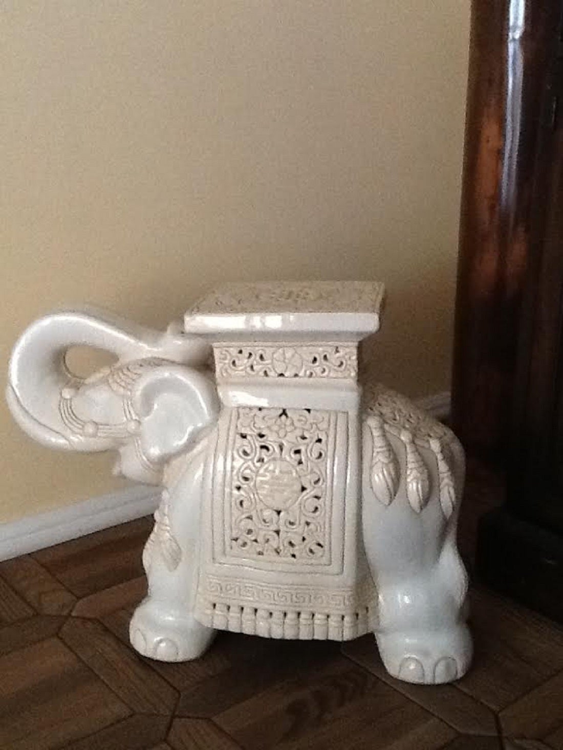 20th Century Vintage Large Elephant Glazed Ceramic Garden Stool