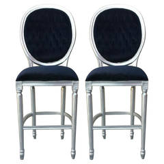 Vintage Pair of Bar Stools in French Louis XV Style