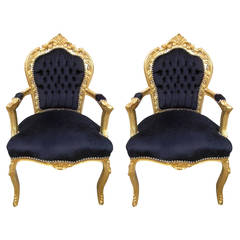 Pair of French Louis XV Rococo Style Armchairs