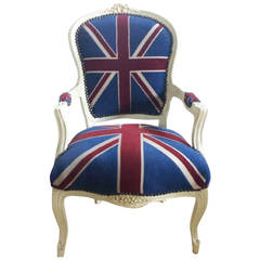 French Louis XV Style Armchair in Union Jack Flag