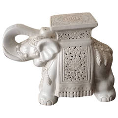 Vintage Large Elephant Glazed Ceramic Garden Stool